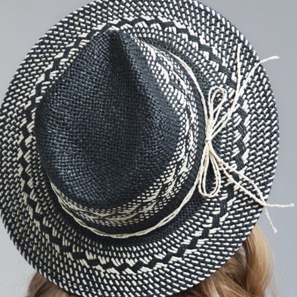 SOLD OUT Handmade Black & Natural Woven Crisscross Panama Hat - Picture 4 of 6